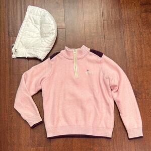 Louis Castel 100% Wool Charming Pink Kids Quater-Zip Sweater, Size 5